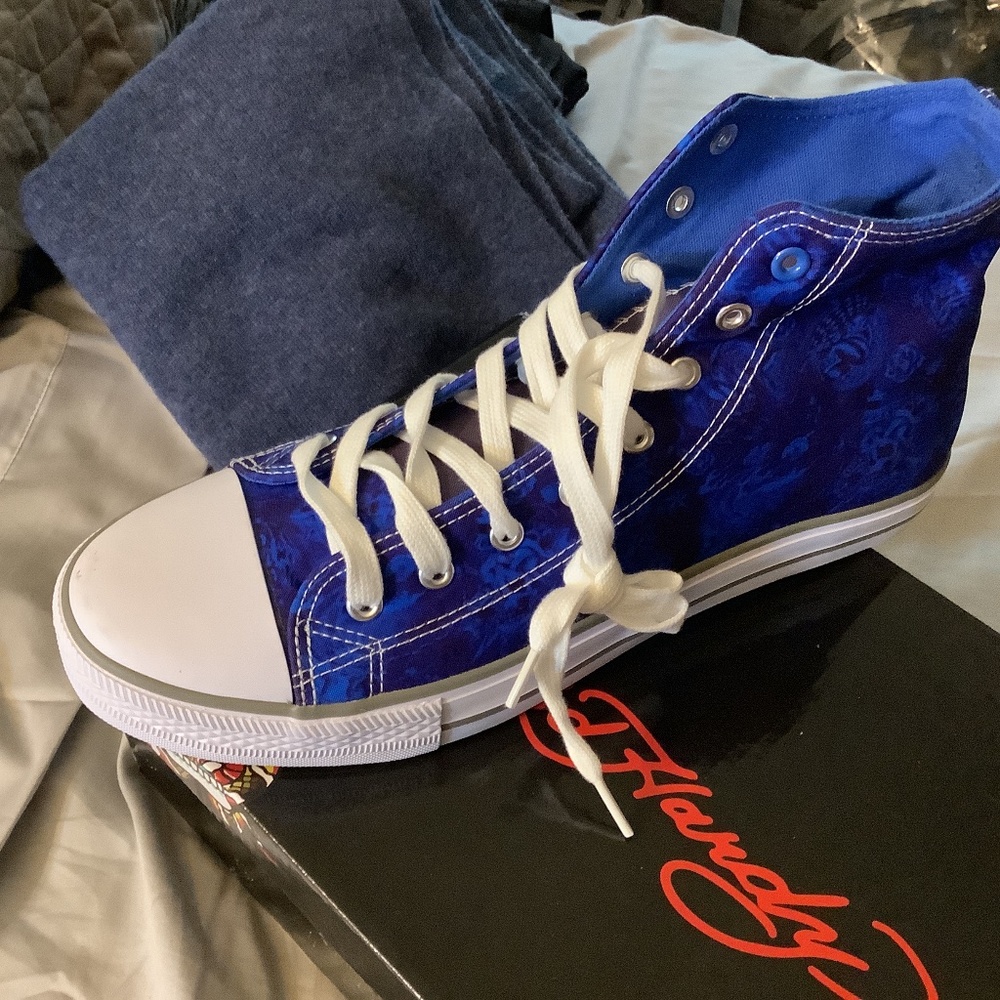 Blue pattern, Ed Hardy sneakers, size 10/men’s, New